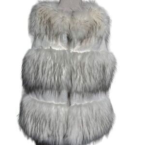 LaSeine White 3 Tier Fax Fur Vest Size Small